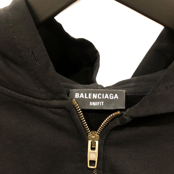 バレンシアガ BALENCIAGA バックロゴ クロップドパーカー 697949 ブラック コットン レディース パーカー