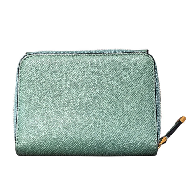 クリスチャン・ディオール Christian Dior サドルコンパクトウォレット グリーン レザー レディース 二つ折り財布