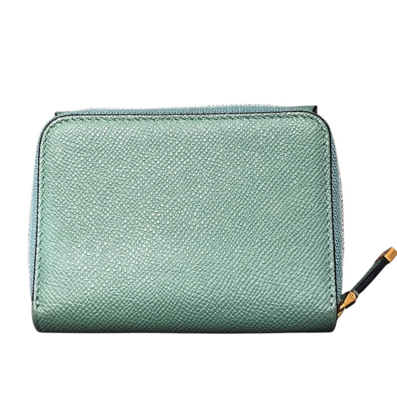 クリスチャン・ディオール Christian Dior サドルコンパクトウォレット グリーン レザー レディース 二つ折り財布