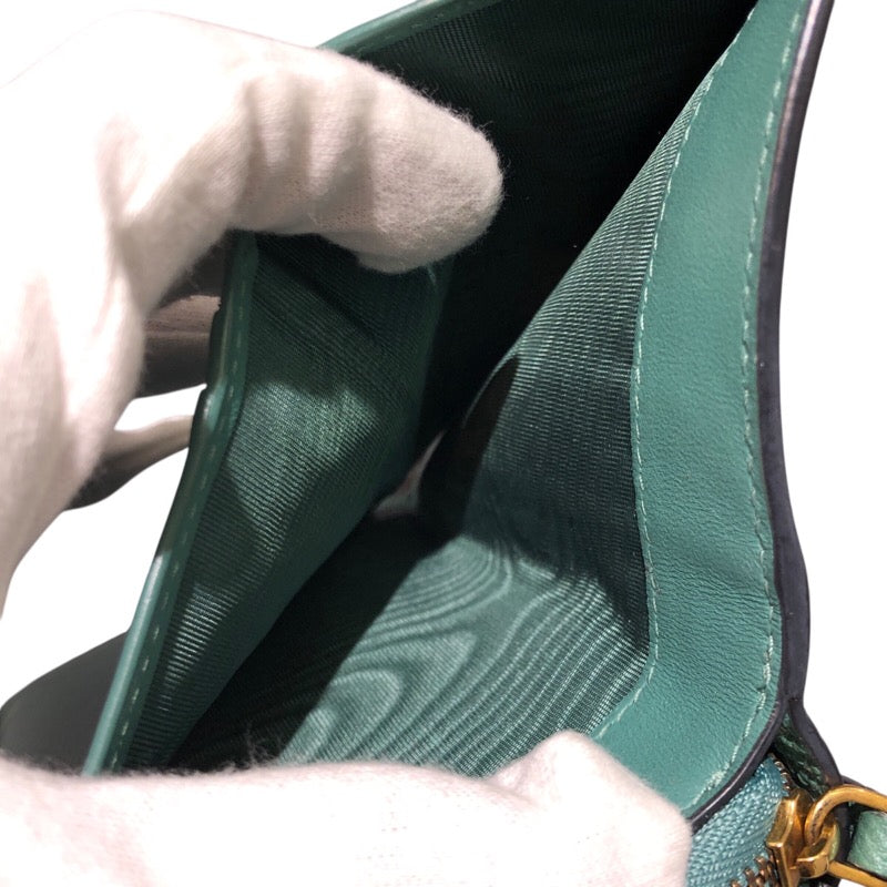 クリスチャン・ディオール Christian Dior サドルコンパクトウォレット グリーン レザー レディース 二つ折り財布