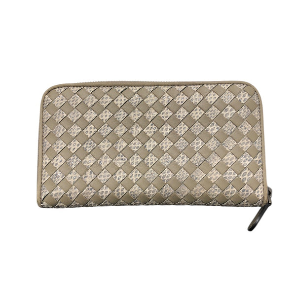 ボッテガ・ヴェネタ BOTTEGA VENETA イントレチャート　ロングウォレット グレー レザー ユニセックス 長財布