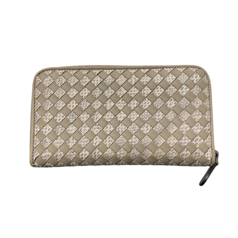 ボッテガ・ヴェネタ BOTTEGA VENETA イントレチャート　ロングウォレット グレー レザー ユニセックス 長財布