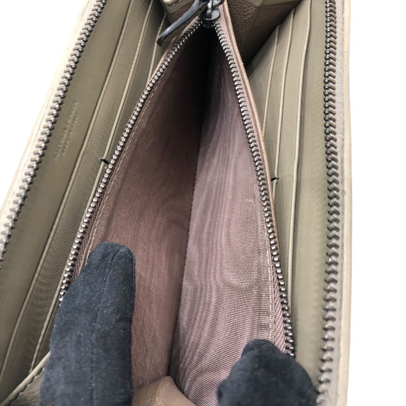 ボッテガ・ヴェネタ BOTTEGA VENETA イントレチャート　ロングウォレット グレー レザー ユニセックス 長財布