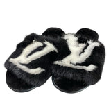 ルイ・ヴィトン LOUIS VUITTON ミンクファーロゴスリッパ 37-381 ブラック ファー レディース サンダル
