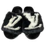ルイ・ヴィトン LOUIS VUITTON ミンクファーロゴスリッパ 37-381 ブラック ファー レディース サンダル