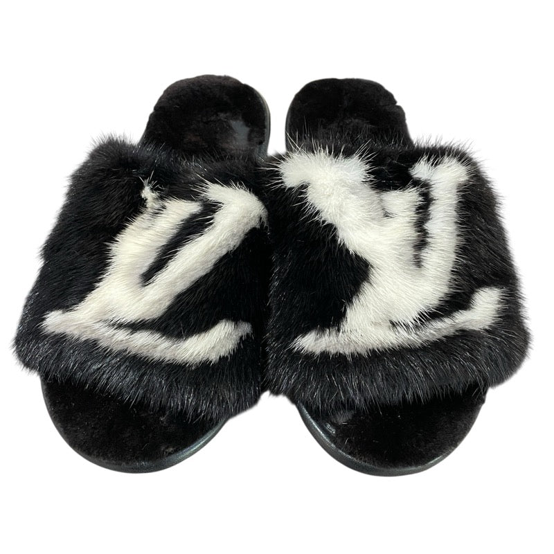 ルイ・ヴィトン LOUIS VUITTON ミンクファーロゴスリッパ 37-381 ブラック ファー レディース サンダル
