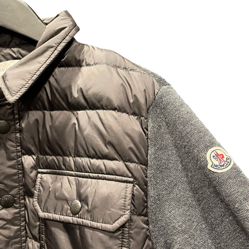 モンクレール MONCLER ニット切替ダウンジャケット グレー ウール メンズ ダウンジャケット