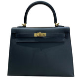 エルメス HERMES ケリー25 外縫い W刻印 ブラック×ゴールド金具 エプソン レディース ショルダーバッグ