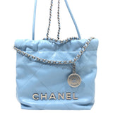 シャネル CHANEL シャネル22 ミニバッグ AS3980 ライトブルー シルバー金具 シャイニーカーフ レディース ショルダーバッグ