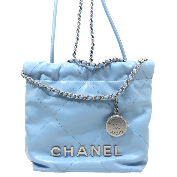 シャネル CHANEL シャネル22 ミニバッグ AS3980 ライトブルー シルバー金具 シャイニーカーフ レディース ショルダーバッグ