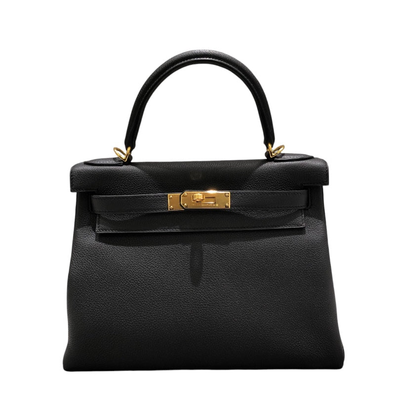 エルメス HERMES ケリー28　内縫い W刻印 ブラック トゴ レディース ハンドバッグ