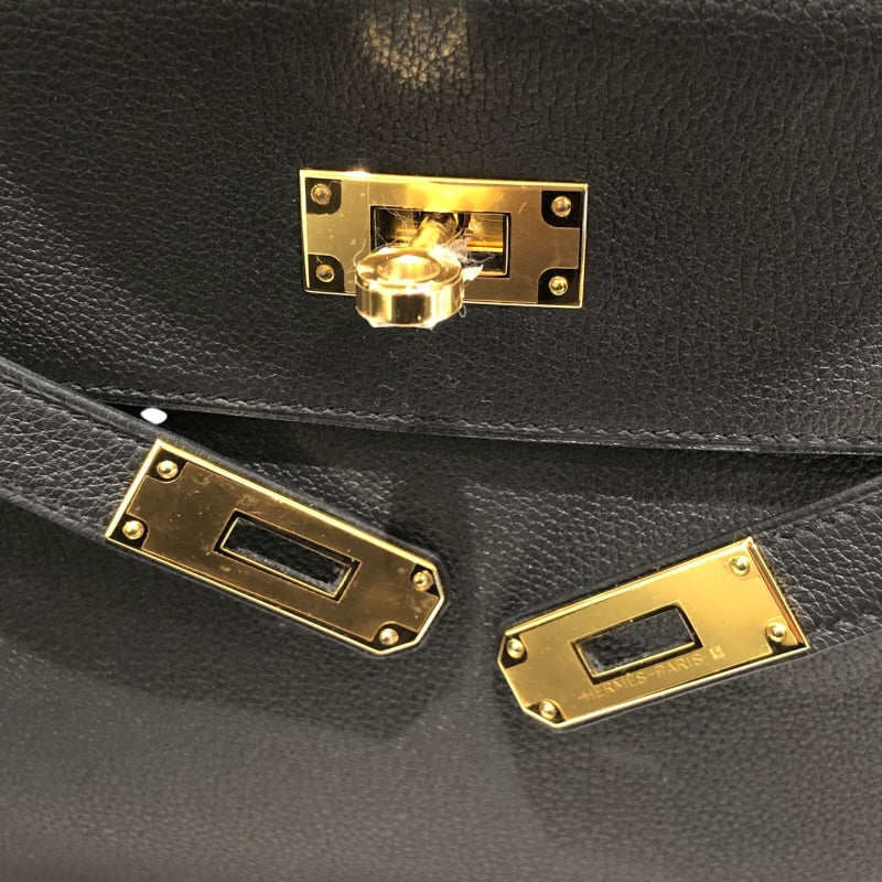 エルメス HERMES ケリー28　内縫い W刻印 ブラック トゴ レディース ハンドバッグ
