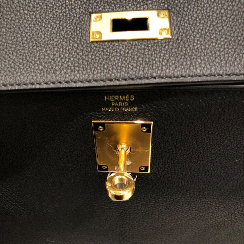 エルメス HERMES ケリー28　内縫い W刻印 ブラック トゴ レディース ハンドバッグ