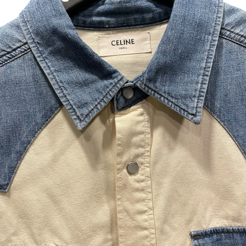 セリーヌ CELINE デニム切替ウエスタンシャツ 2T227362M アイボリー コットン メンズ 長袖シャツ