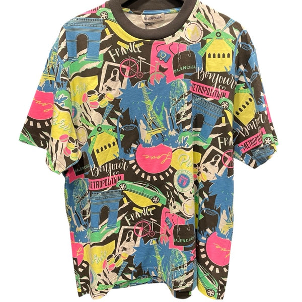 バレンシアガ BALENCIAGA 総柄半袖Tシャツ マルチカラー コットン メンズ 半袖Ｔシャツ