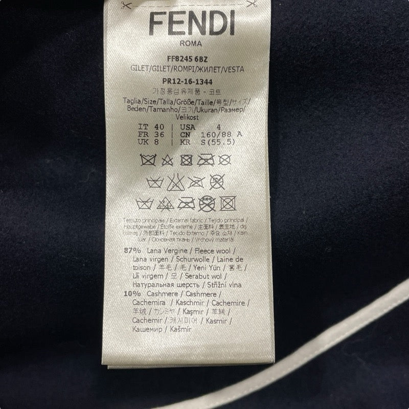 フェンディ FENDI ファーポケット付ベストコート FF8245 ネイビー ウール レディース ベスト