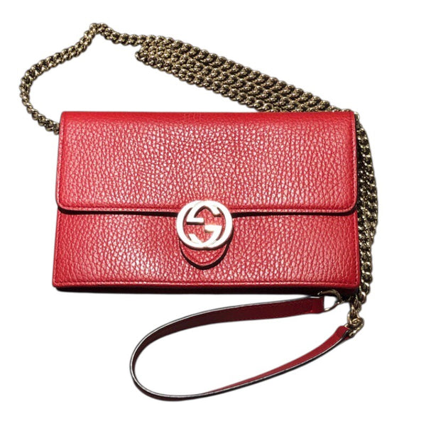 グッチ GUCCI インターロッキングGチェーンウォレット 510314 レッド レザー レディース ショルダーバッグ