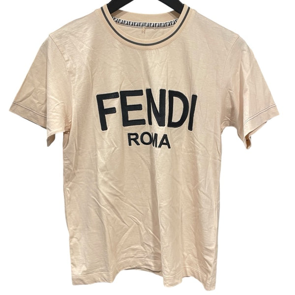 フェンディ FENDI ロゴ刺繍半袖Tシャツ FS7254 ピンク コットン レディース 半袖Ｔシャツ