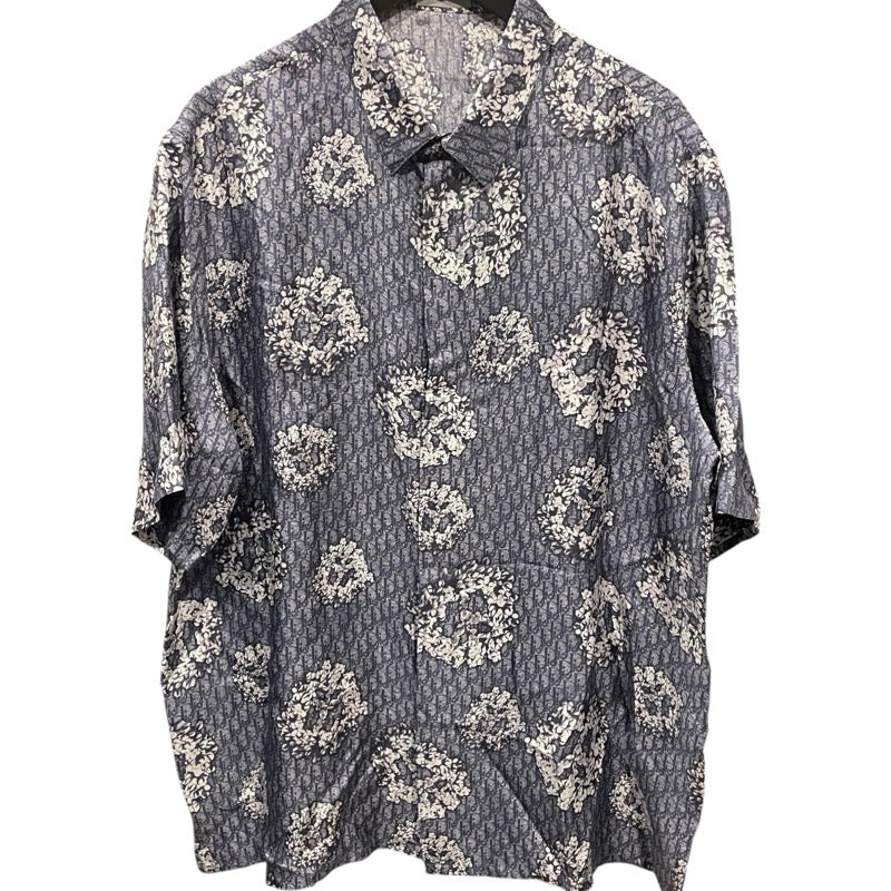 クリスチャン・ディオール Christian Dior x DENIM TEARS オブリーク半袖シャツ 193C545A5931 インディゴ シルク メンズ 半袖シャツ