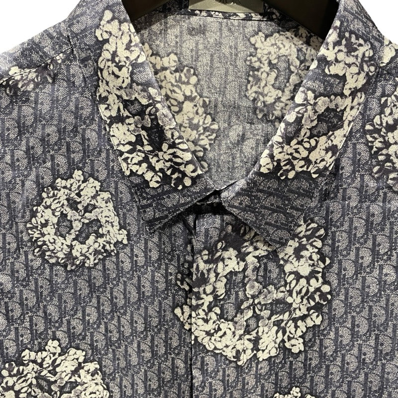 クリスチャン・ディオール Christian Dior x DENIM TEARS オブリーク半袖シャツ 193C545A5931 インディゴ シルク メンズ 半袖シャツ