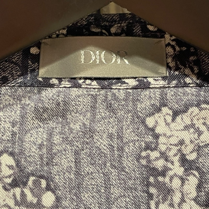 クリスチャン・ディオール Christian Dior x DENIM TEARS オブリーク半袖シャツ 193C545A5931 インディゴ シルク メンズ 半袖シャツ