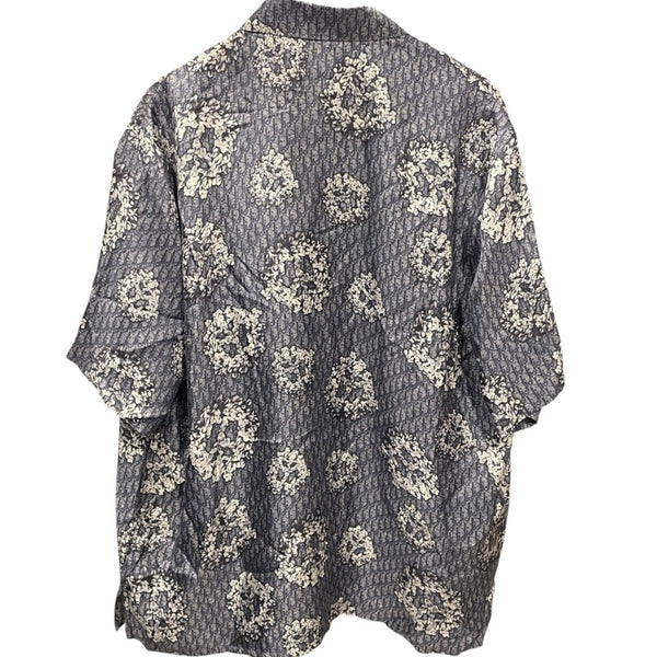 クリスチャン・ディオール Christian Dior x DENIM TEARS オブリーク半袖シャツ 193C545A5931 インディゴ シルク メンズ 半袖シャツ