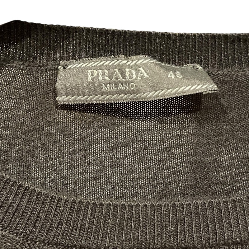 プラダ PRADA クールネック長袖ニットシャツ DNA641 ブラック コットン メンズ ニット