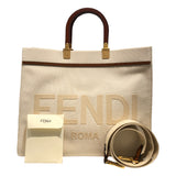 フェンディ FENDI サンシャイントートバッグ ミディアム 8BH386 ホワイト ブラウン ゴールド金具 キャンバス ユニセックス トートバッグ