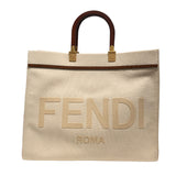 フェンディ FENDI サンシャイントートバッグ ミディアム 8BH386 ホワイト ブラウン ゴールド金具 キャンバス ユニセックス トートバッグ