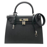 エルメス HERMES ケリー28 外縫い B刻印 ブラック、シルバー金具 エプソン レディース ショルダーバッグ