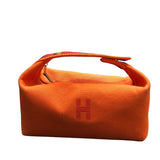 エルメス HERMES ブリッドアブラックブリッドPM オレンジ シルバー金具 トワル レディース ポーチ