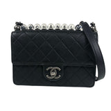 シャネル CHANEL クリアパール スモールフラップチェーンショルダー AS0585 ブラック シルバー金具 ラムスキン レディース ショルダーバッグ