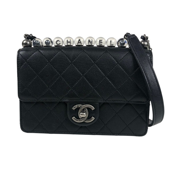 シャネル CHANEL クリアパール スモールフラップチェーンショルダー AS0585 ブラック シルバー金具 ラムスキン レディース ショルダーバッグ