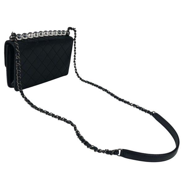 シャネル CHANEL クリアパール スモールフラップチェーンショルダー AS0585 ブラック シルバー金具 ラムスキン レディース ショルダーバッグ