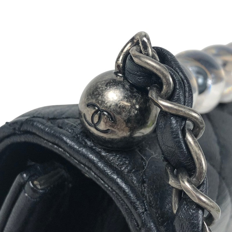 シャネル CHANEL クリアパール スモールフラップチェーンショルダー AS0585 ブラック シルバー金具 ラムスキン レディース ショルダーバッグ