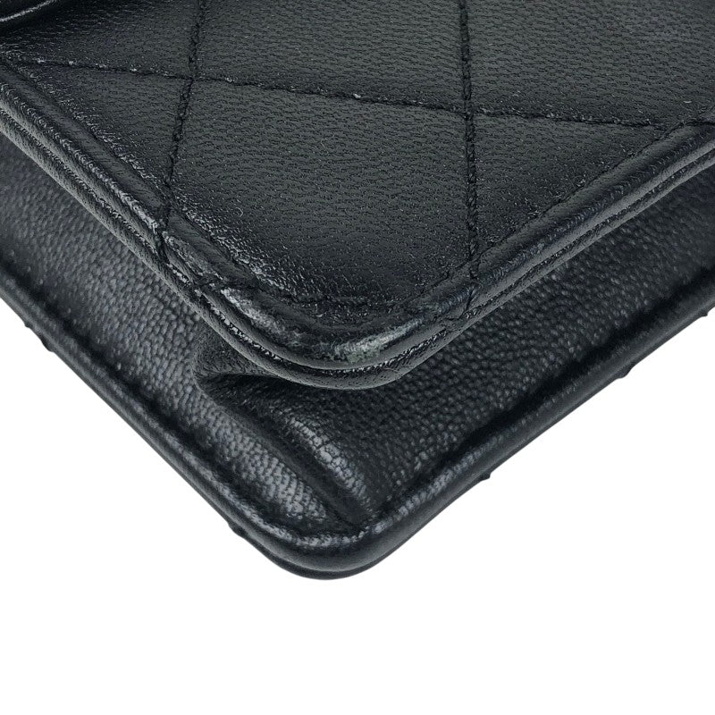 シャネル CHANEL クリアパール スモールフラップチェーンショルダー AS0585 ブラック シルバー金具 ラムスキン レディース ショルダーバッグ