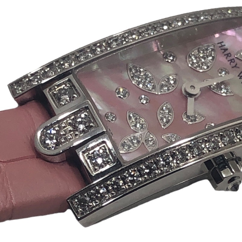 ハリーウィンストン HARRY WINSTON アヴェニューCミニ  AVCQHM16WW055 ピンクシェル文字盤 K18WG/レザーストラップ クオーツ レディース 腕時計