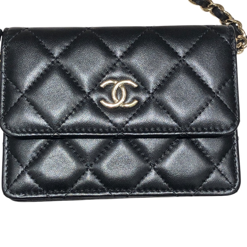 シャネル CHANEL マトラッセカメリアチェーンカードケース 羊革