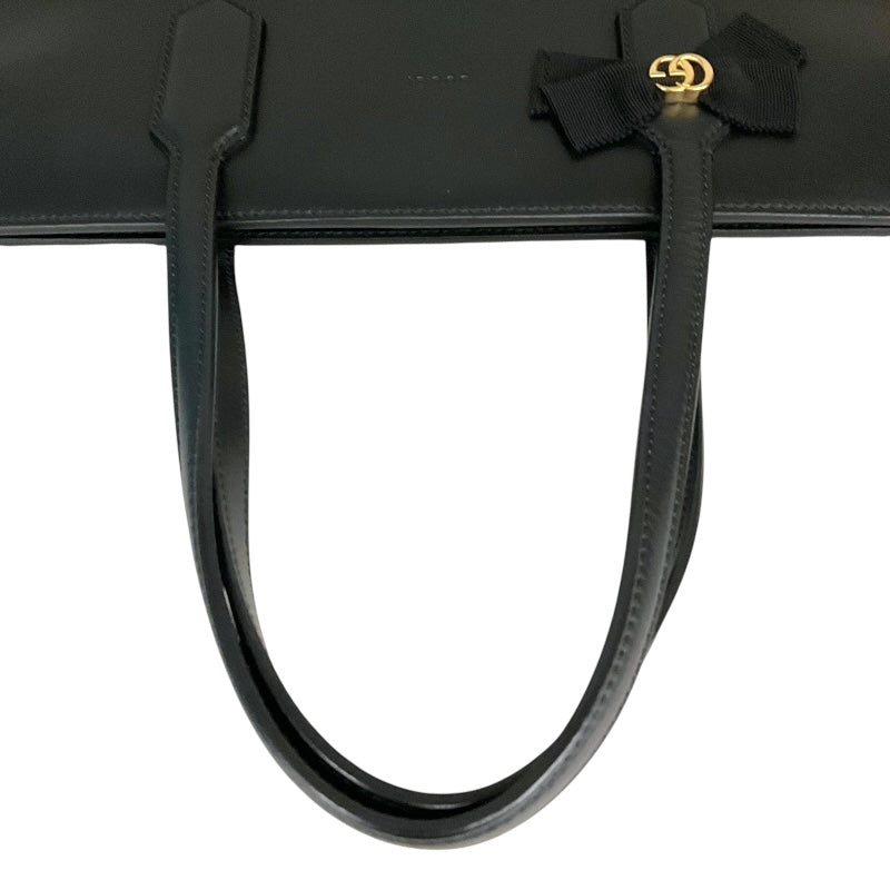グッチ GUCCI ﾚｻﾞｰ ﾘﾎﾞﾝﾄｰﾄ 440055 ブラック/ｺﾞｰﾙﾄﾞ金具 レザー レディース トートバッグ