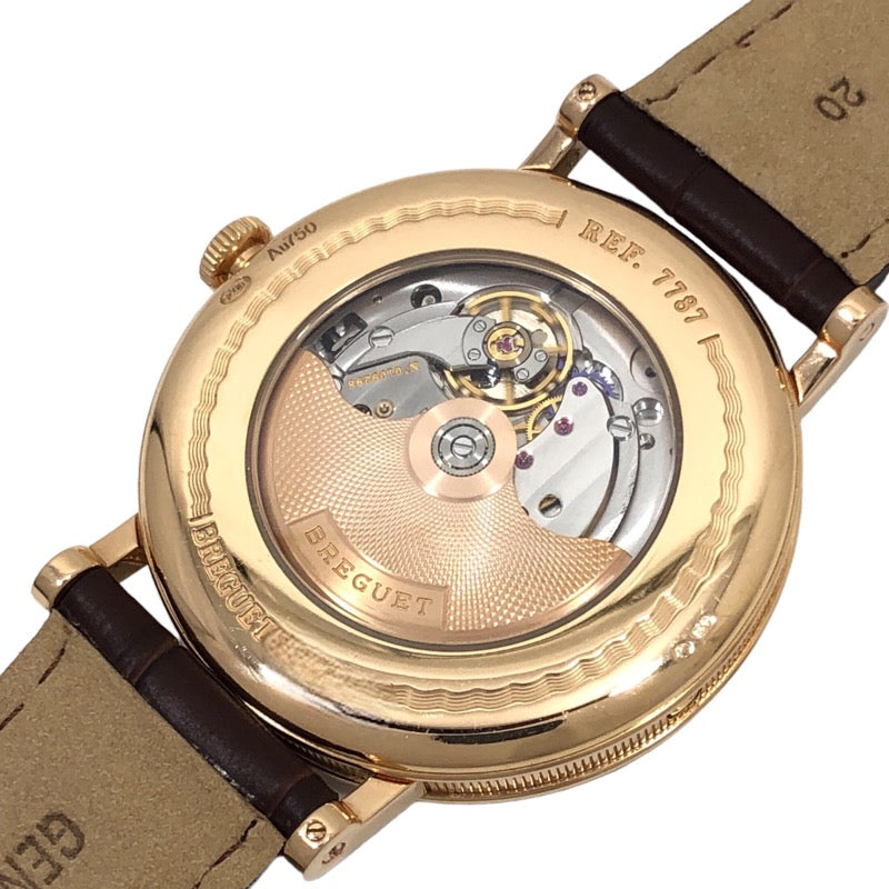 ブレゲ Breguet クラシック ムーンフェイズ 7787/BR/12/9V6 シルバー文字盤 K18PG/レザーストラップ(社外品) メンズ 腕時計