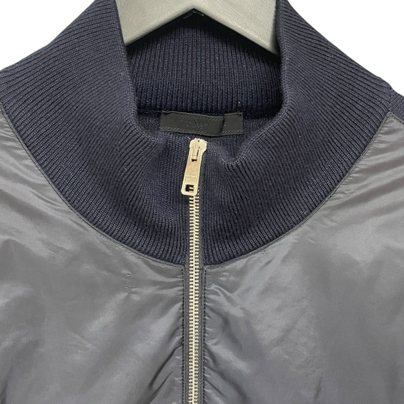 プラダ PRADA トライアングルロゴナイロン切替ニットブルゾン UMG116 ネイビー ウール メンズ ブルゾン