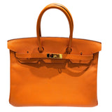 エルメス HERMES バーキン35 □Q刻 オレンジ　ゴールド金具 エプソン レディース ハンドバッグ