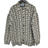 プラダ PRADA 総柄ニットシャツカーディガン P25I32 ホワイト ウール メンズ カーディガン