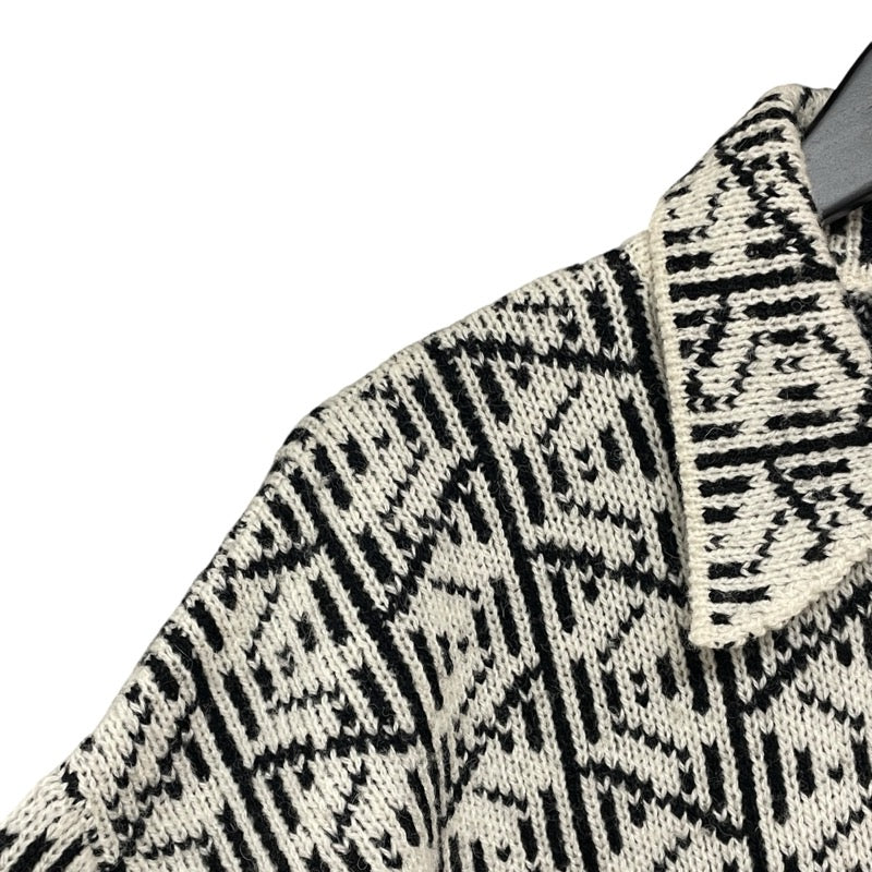 プラダ PRADA 総柄ニットシャツカーディガン P25I32 ホワイト ウール メンズ カーディガン