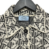 プラダ PRADA 総柄ニットシャツカーディガン P25I32 ホワイト ウール メンズ カーディガン