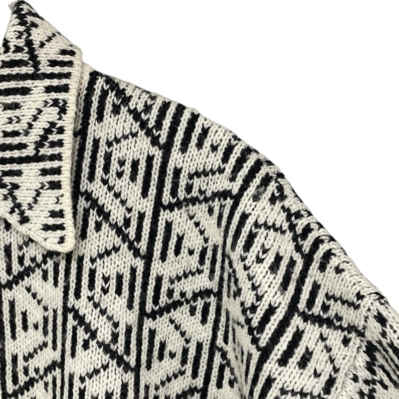 プラダ PRADA 総柄ニットシャツカーディガン P25I32 ホワイト ウール メンズ カーディガン