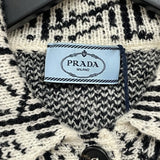 プラダ PRADA 総柄ニットシャツカーディガン P25I32 ホワイト ウール メンズ カーディガン