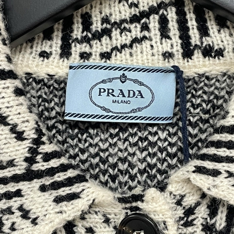 プラダ PRADA 総柄ニットシャツカーディガン P25I32 ホワイト ウール メンズ カーディガン
