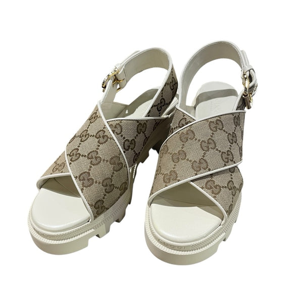 グッチ GUCCI GGキャンバスストラップ 749795 ベージュ キャンバス レディース サンダル