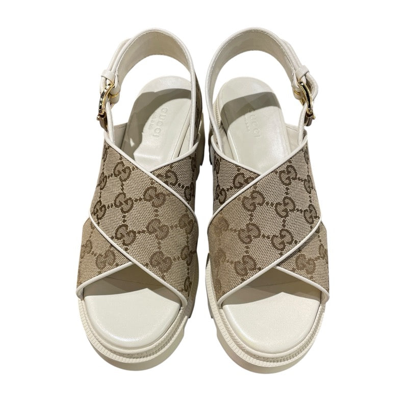 グッチ GUCCI GGキャンバスストラップ 749795 ベージュ キャンバス レディース サンダル